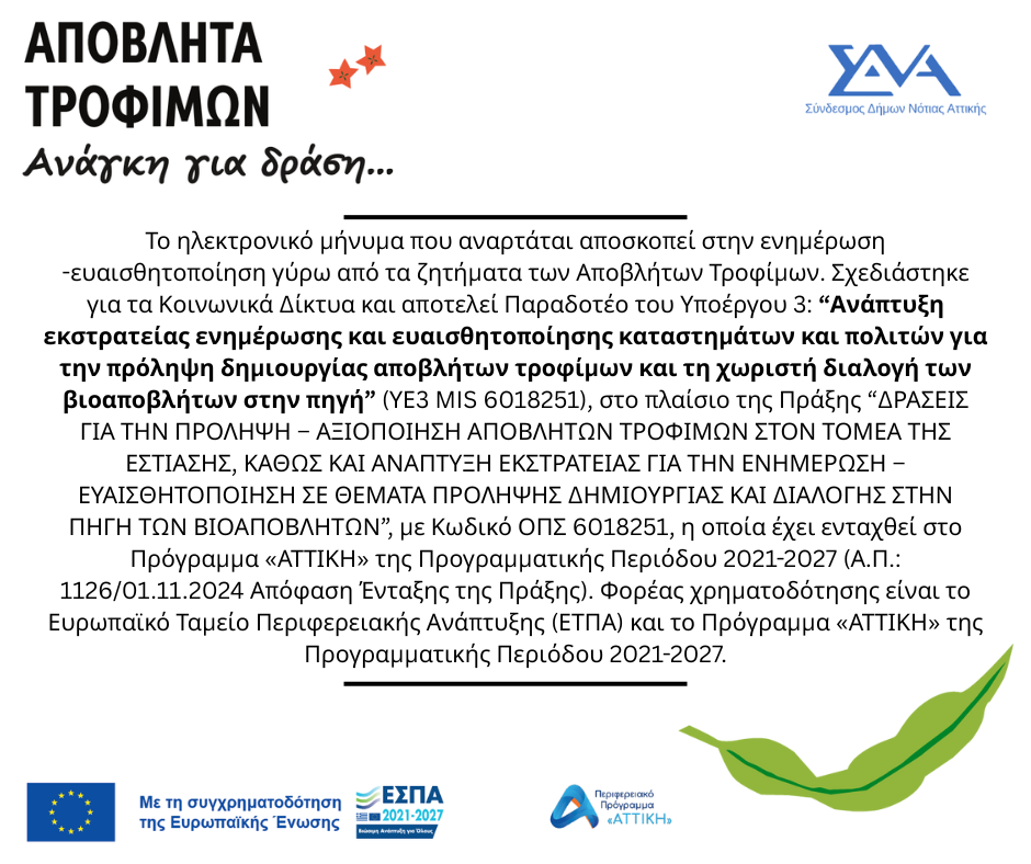 ΑΠΟΒΛΗΤΑ ΤΡΟΦΙΜΩΝ ανάγκη για δράση.....